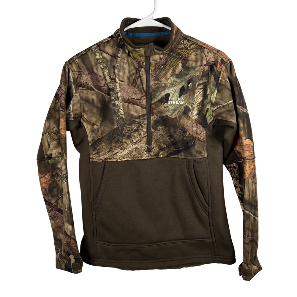 Field & Stream Youth Large 1/4 Zip Camo Pullover Mossy Oak Fleece Jacket Brown